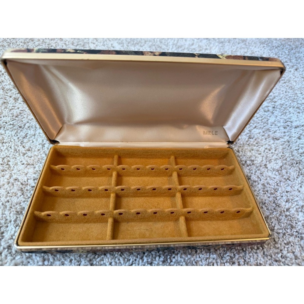 Mele Vintage Travel Jewelry Box Case Gold Tortoiseshell Abstract Splatter MCM - Picture 3 of 8